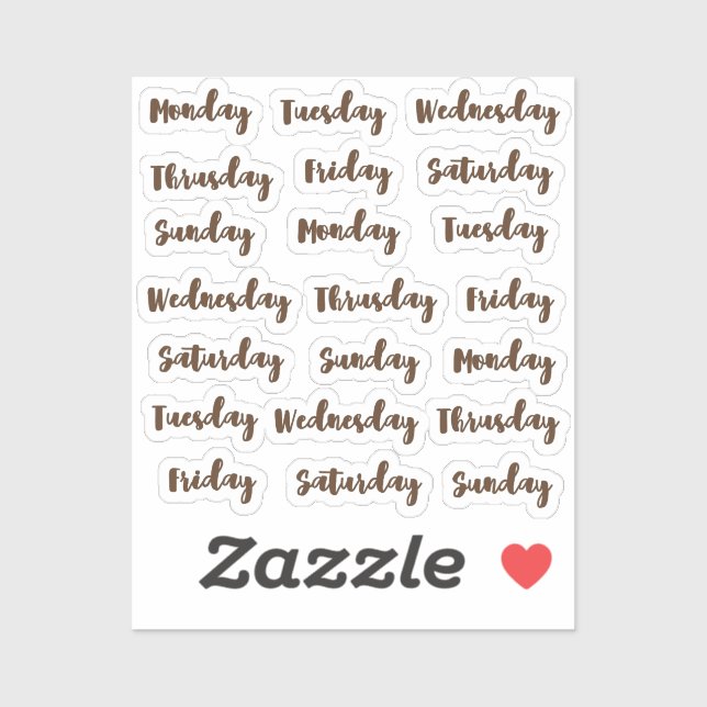 Days of the week brush cursive  sticker (Sheet)
