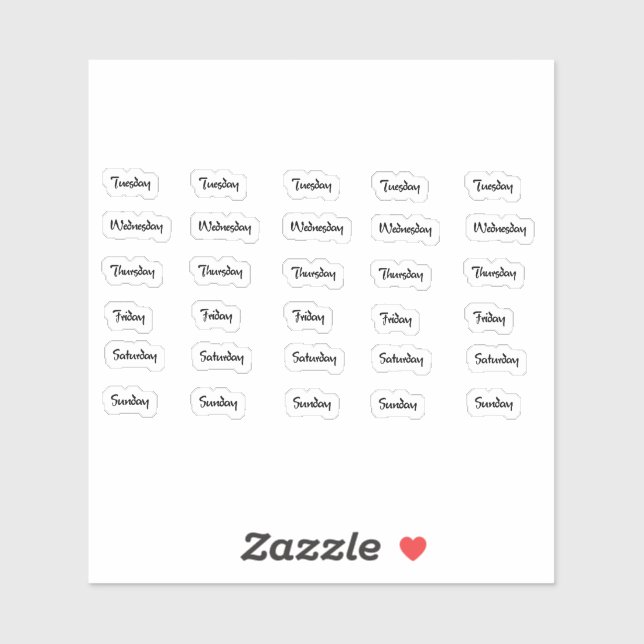 Days of the Week Brush Letter Stickers (Sheet)