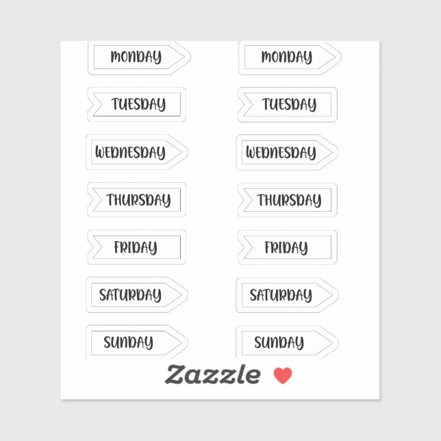 Days of the Week Bullet Journal Planner White Sticker (Sheet)