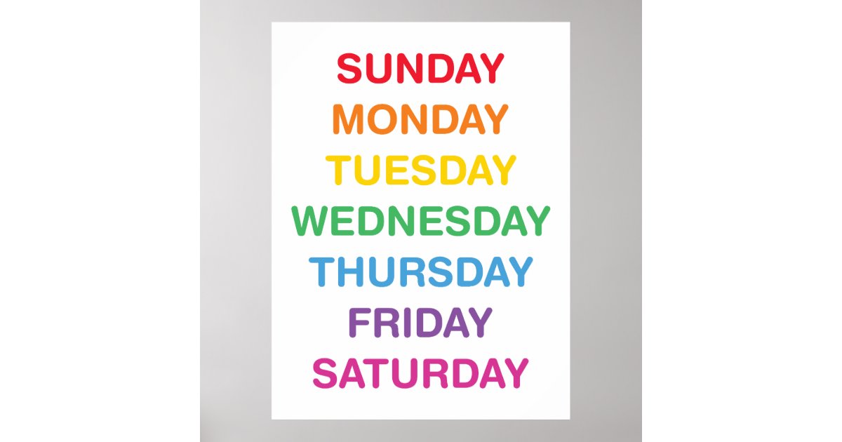 Days of the Week Classroom Poster | Zazzle