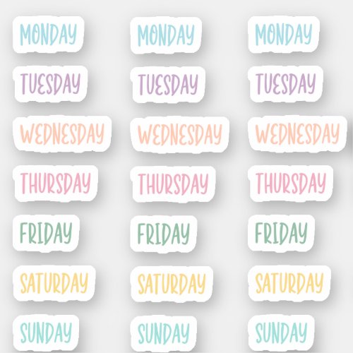 Days of the Week Colorful Pastel Cute Handwriting Sticker