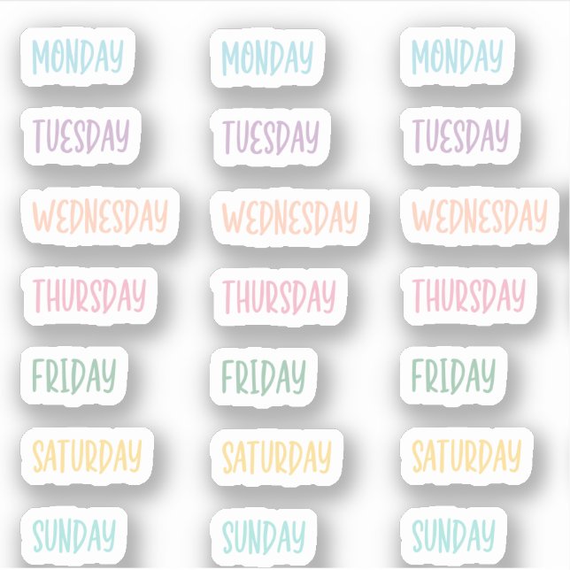 Days of the Week Colorful Pastel Cute Handwriting Sticker (Front)