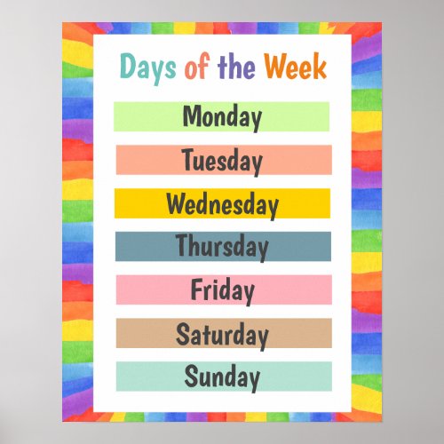 Days of the Week Colorful Poster