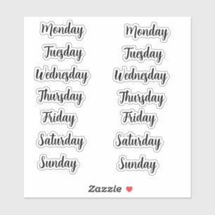 Days of The Week Decorative Custom Stickers