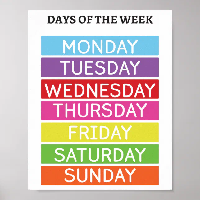 Days of the week educational poster | Zazzle
