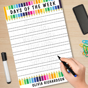 Days of The Week Kids Letter Tracing Practice Dry Erase Board