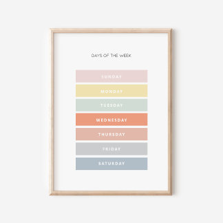 Days of the Week Montessori Classroom Art Poster