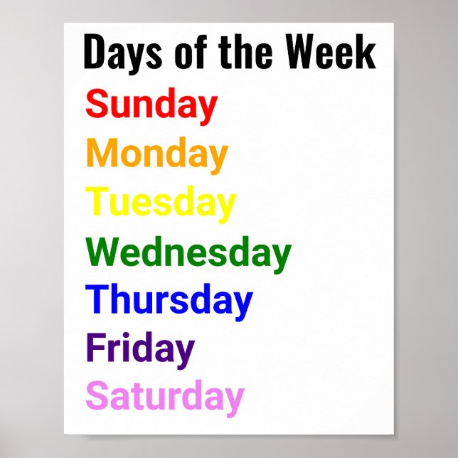 Days of the Week Poster (Front)