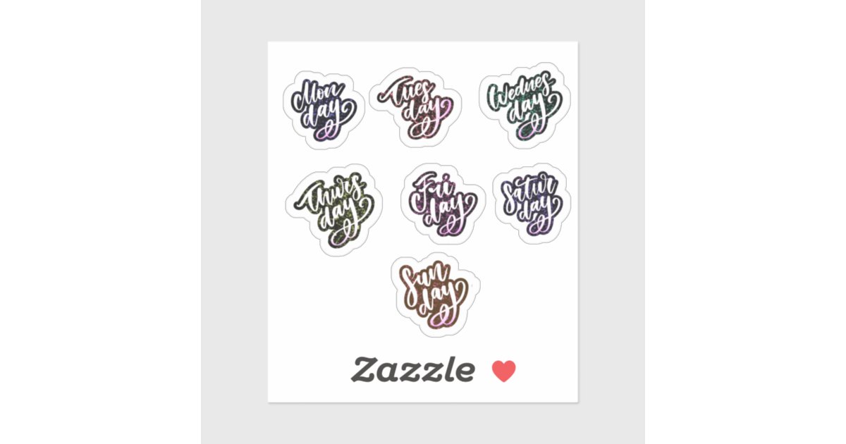 Days of the Week Pink Heart Planner Stickers