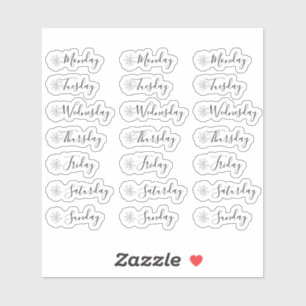 Days of the Week Watercolor Snowflake Planner Sticker