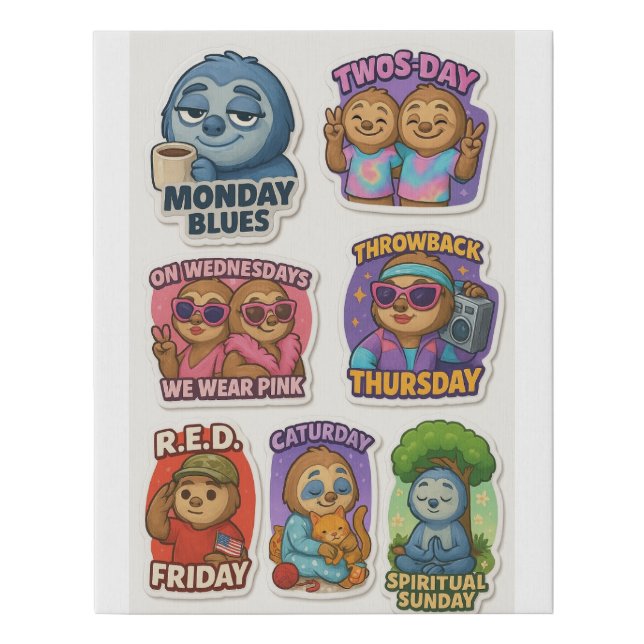 Days of the Week with Sloths  Faux Canvas Print (Front)