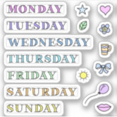 Days of the Week Pink Heart Planner Stickers