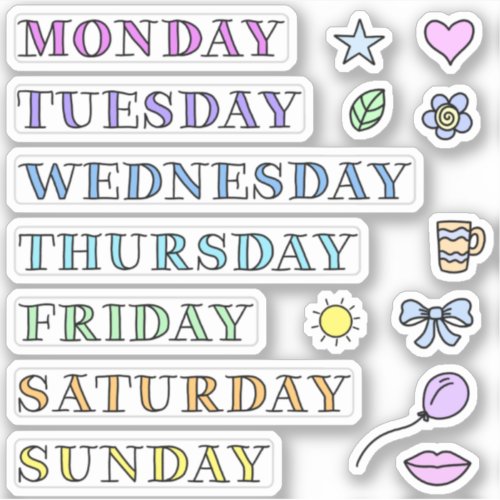 Days of Week and Doodles Custom Cut Stickers 4x4