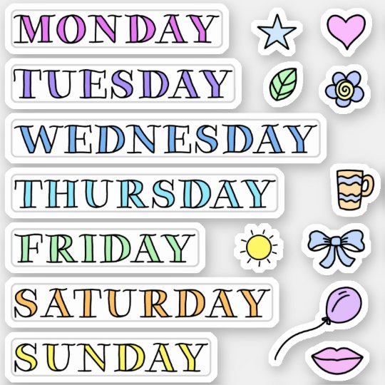 days-of-week-and-doodles-custom-cut-stickers-4x4-zazzle
