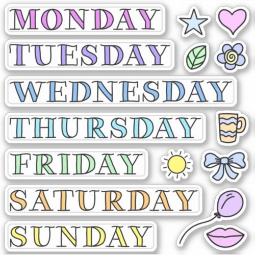 Days of Week and Doodles Custom Cut Stickers 6x6