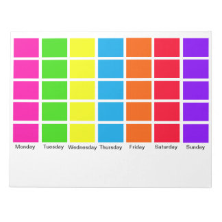 Days of Week Color Coded Calendar Tools Notepads