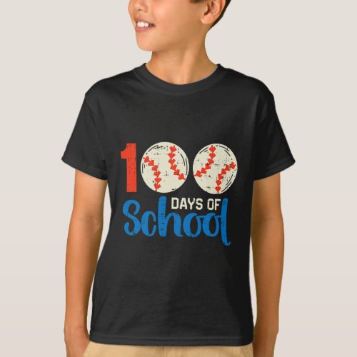 Days School Baseball Softball 100th Day Sport Boy  T_Shirt