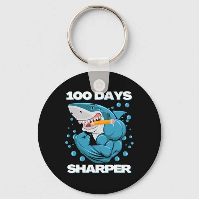 Days Sharper Shark Fun 100 Days Of School  Keychain (Front)