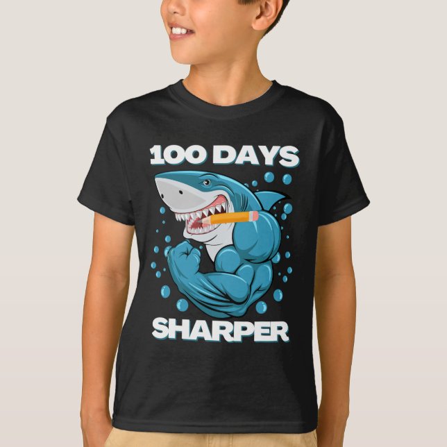 Days Sharper Shark Fun 100 Days Of School  T-Shirt (Front)