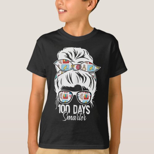 Days Smarter 100th Day Of School Messy Bun Mom  T_Shirt