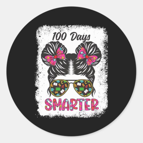 Days Smarter Girls Messy Bun Hair 100th Day Of Sch Classic Round Sticker