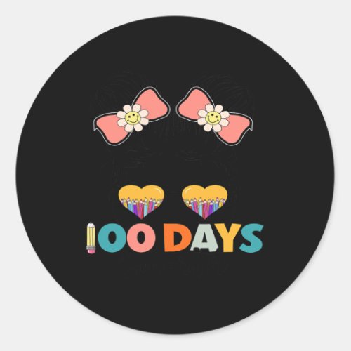 Days Smarter Girls Messy Bun Hair 100th Day Of Sch Classic Round Sticker