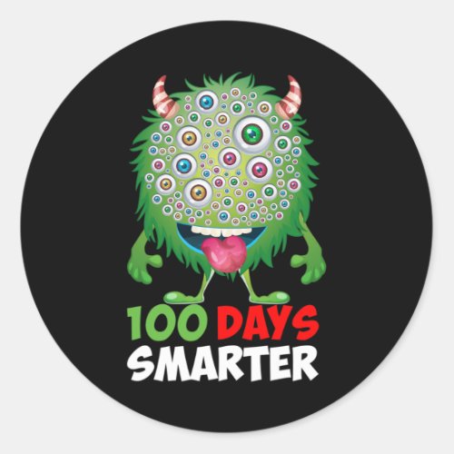 Days Smarter Happy 100th Day Of School Fun Monster Classic Round Sticker