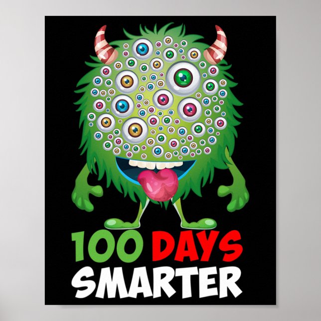 Days Smarter Happy 100th Day Of School Fun Monster Poster (Front)