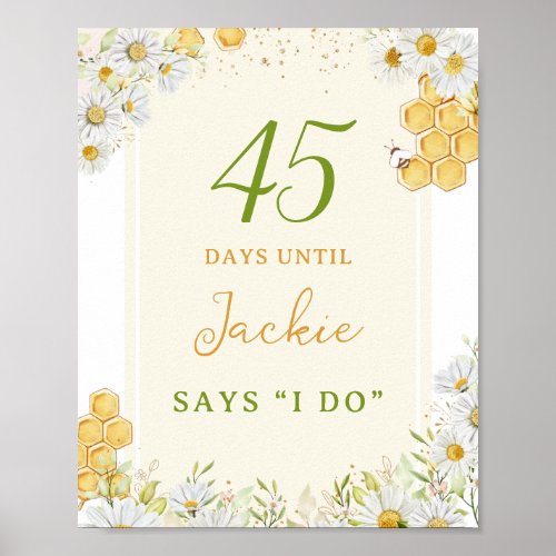 Days Until Wedding Bumblebee Daisy Bridal Shower Poster