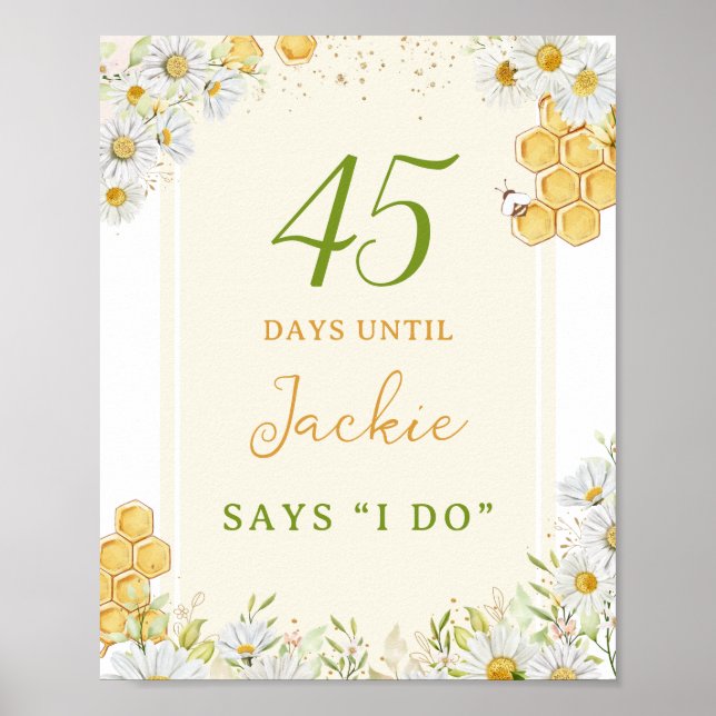 Days Until Wedding Bumblebee Daisy Bridal Shower Poster (Front)