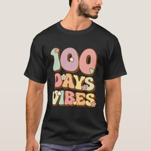 Days Vibes 100th Day Of School Groovy Teacher Stud T_Shirt