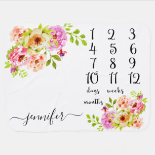 Days Weeks Months Personalized Floral Milestone Baby Blanket