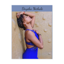 Daysha Nichole, in blue dress, postcard