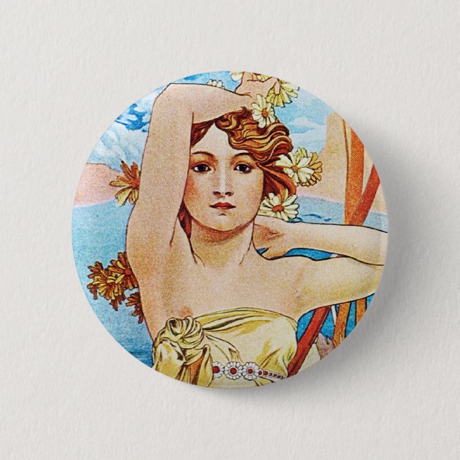 Daytime, Alphonse Mucha Button (Front)
