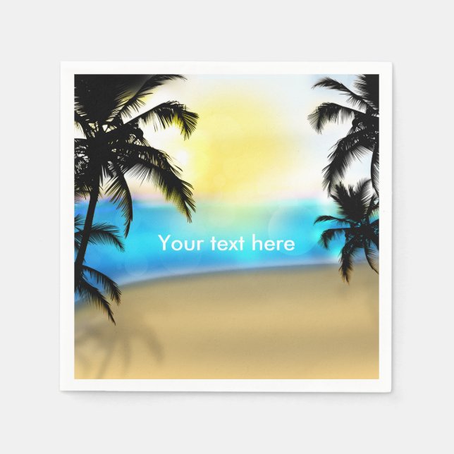 Daytime Beach & Palm Trees Beach Wedding Napkins (Front)