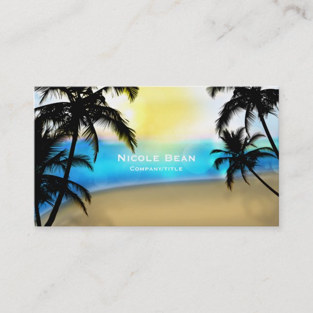 Daytime Beach & Palm Trees Tropical Business Card (Front)