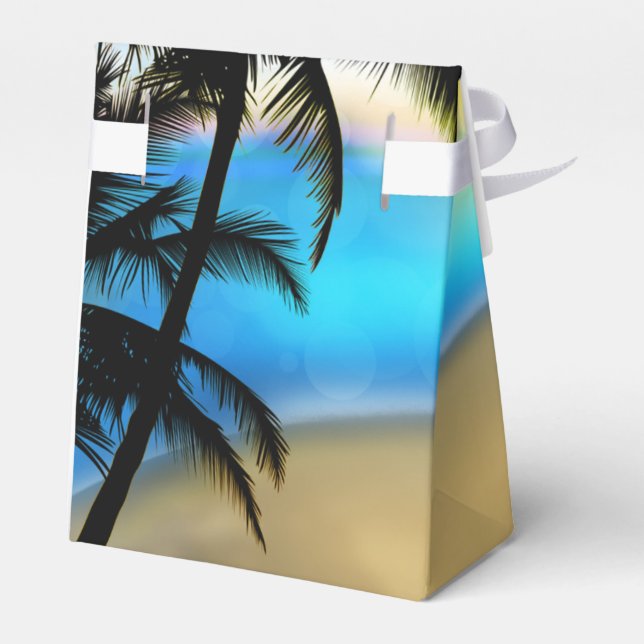 Daytime Beach & Palm Trees Tropical Favor Boxes (Back Side)