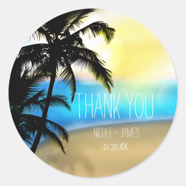 Daytime Beach & Palm Trees Tropical Favor Stickers (Front)