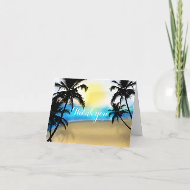 Daytime Beach & Palm Trees Tropical Thank You Card | Zazzle
