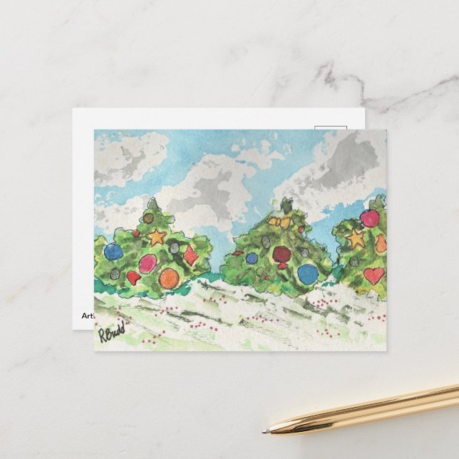 Daytime Christmas Trees Holiday Postcard (Front/Back In Situ)