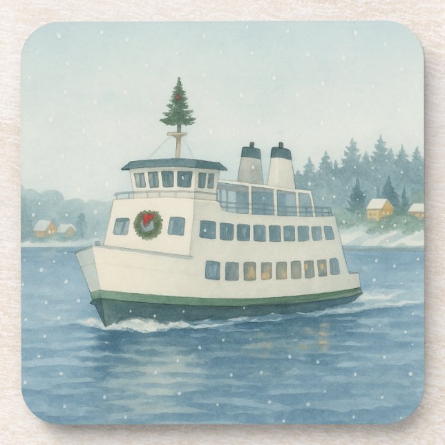 Daytime Ferry Christmas Card Beverage Coaster (Front)