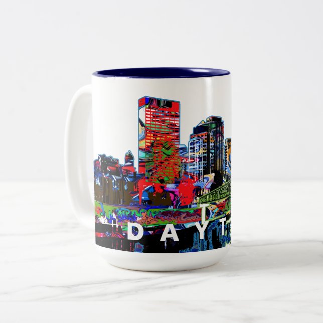 Dayton, Ohio in graffiti Two-Tone Coffee Mug (Front Left)