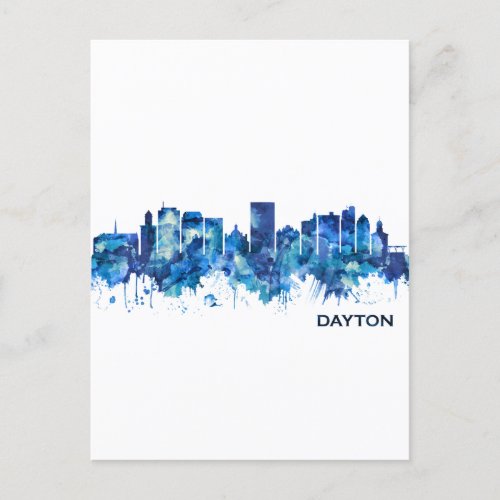 Dayton Ohio Skyline Blue Holiday Postcard