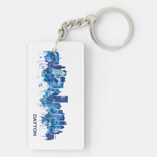 Dayton Ohio Skyline Blue Keychain (Back)