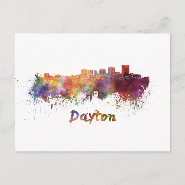 Dayton skyline in watercolor postcard (Front)