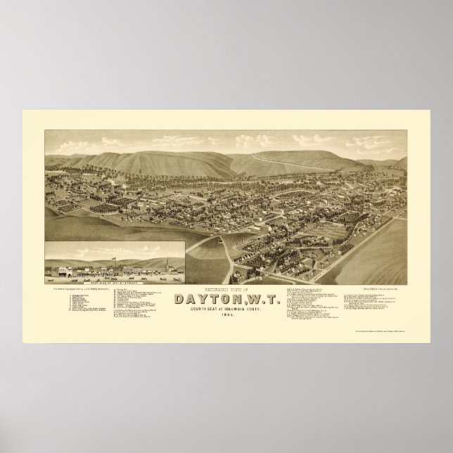 Dayton, WA Panoramic Map - 1884 Poster (Front)