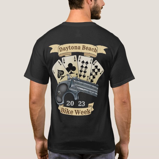 Daytona Beach Bike Week 2023 Aces And Gun T-Shirt (Back)