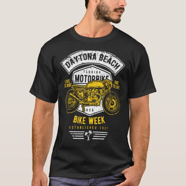 Daytona Beach Bike Week Retro Distressed Motorcycl T-Shirt (Front)