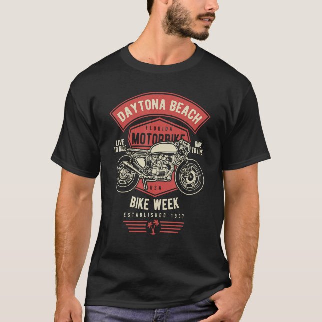 Daytona Beach Bike Week Retro Motorcycle 2 T-Shirt (Front)