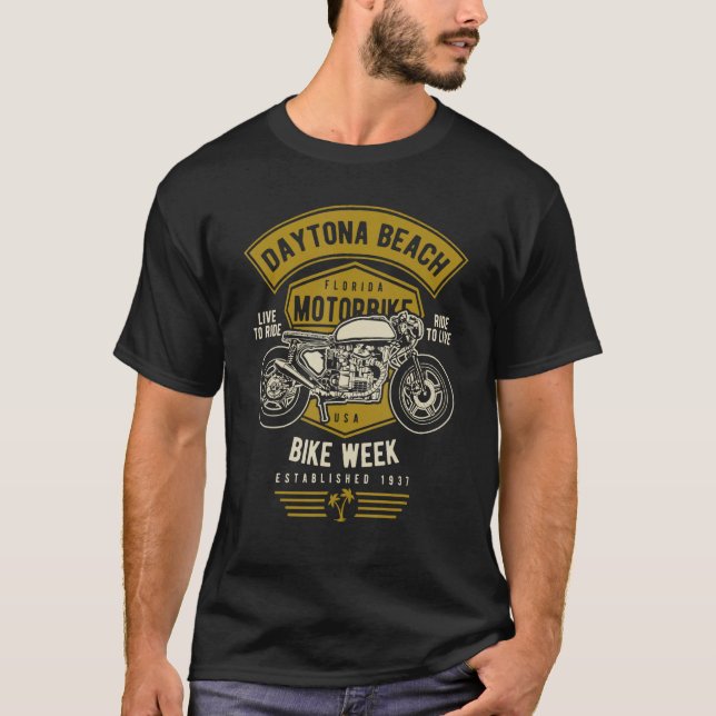 Daytona Beach Bike Week Retro Motorcycle Design T-Shirt (Front)